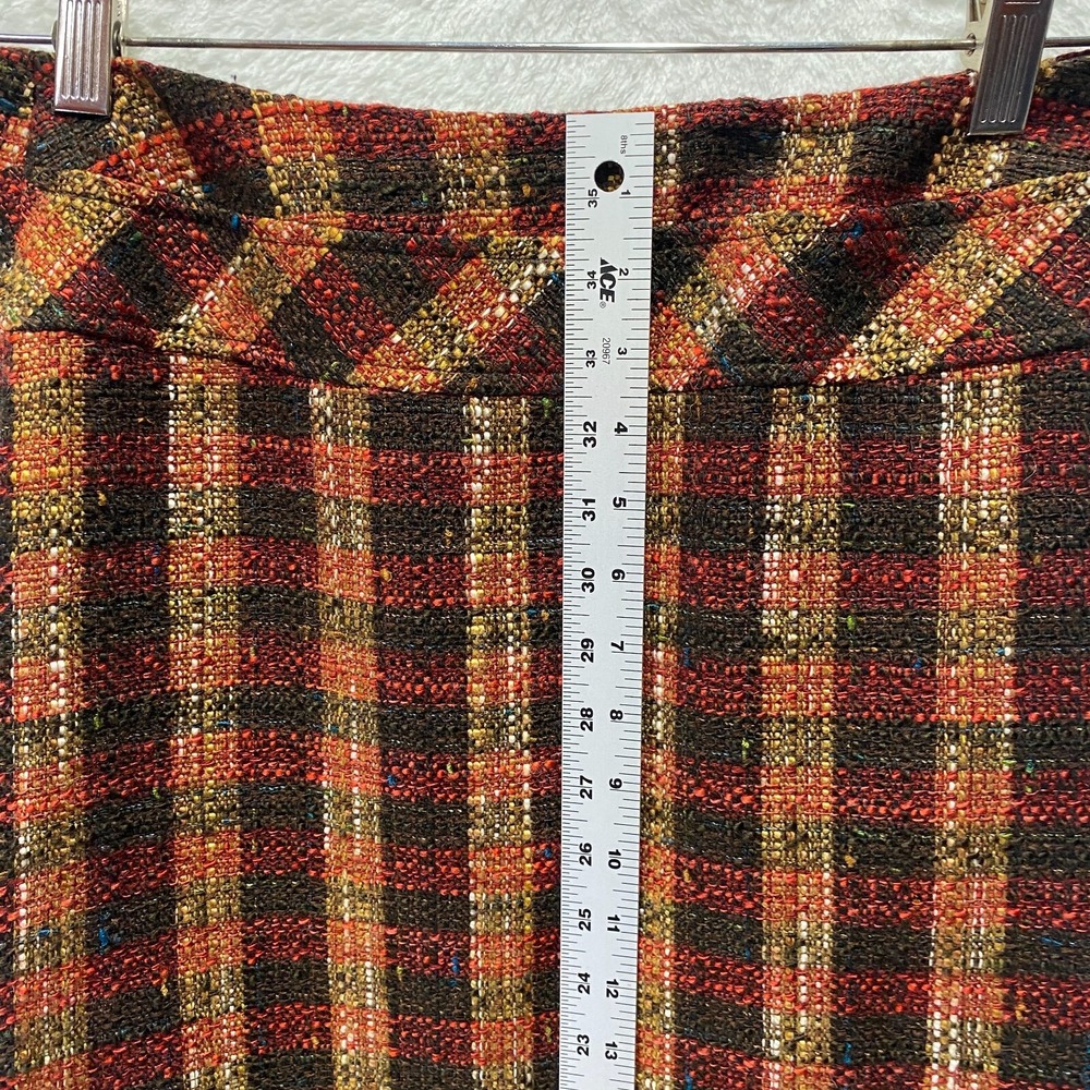 Dressbarn Tweed Short Skirt Wool Blend Sz 8 Brown Plaid Buttons Equestrian Fall - Picture 5 of 9